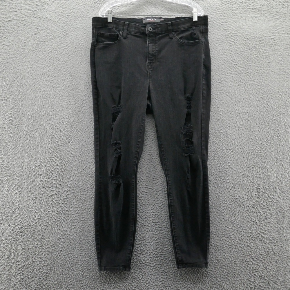 Torrid Premium Sky High Skinny Jeans Womens 18T Black Distressed Ripped Denim
